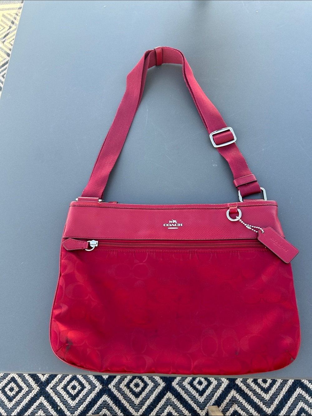 Coach Red Nylon Signature Shoulder Bag